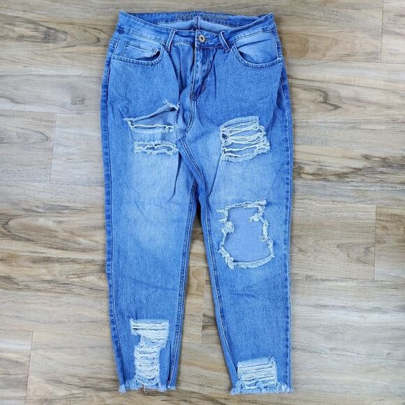 💇♀️Gogo Jeans Light Blue High Rise Destroyed Ankle Jeans Size 18 - Picture 2 of 11